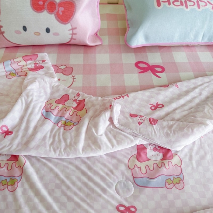 91家纺网 家纺一手货源 找家纺 顾里家纺 2025新款韩系少女凉感冰皮夏被夏凉被空调被 粉格花猫