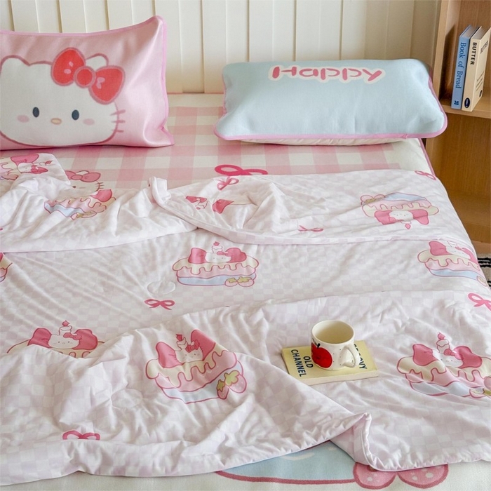 91家纺网 家纺一手货源 找家纺 顾里家纺 2025新款韩系少女凉感冰皮夏被夏凉被空调被 粉格花猫