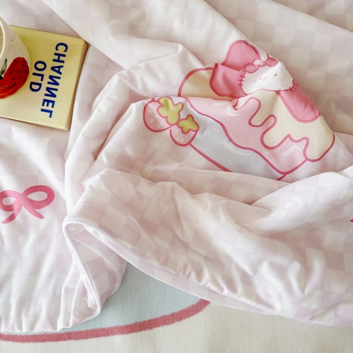 91家纺网 家纺一手货源 找家纺 顾里家纺 2025新款韩系少女凉感冰皮夏被夏凉被空调被 粉格花猫