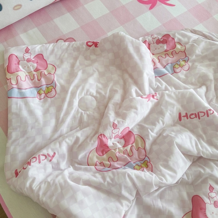 91家纺网 家纺一手货源 找家纺 顾里家纺 2025新款韩系少女凉感冰皮夏被夏凉被空调被 粉格花猫