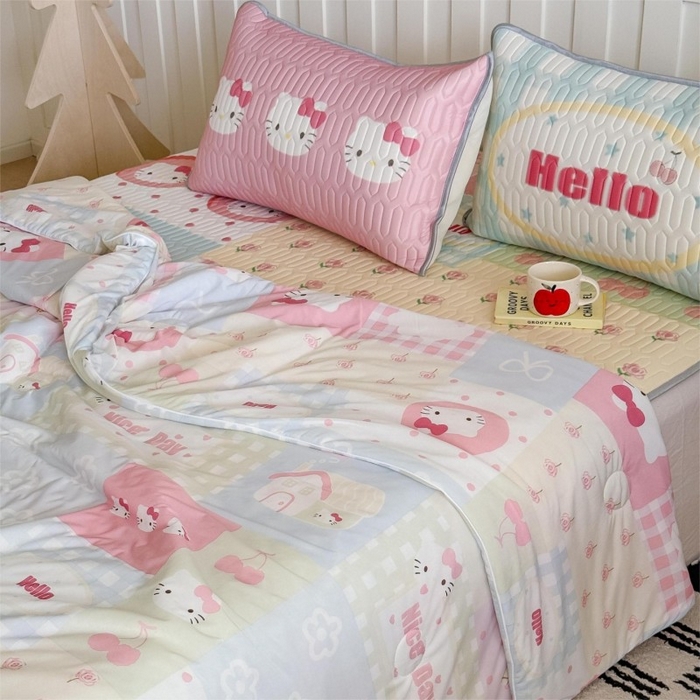 91家纺网 家纺一手货源 找家纺 顾里家纺 2025新款韩系少女凉感冰皮夏被夏凉被空调被 猫咪时光