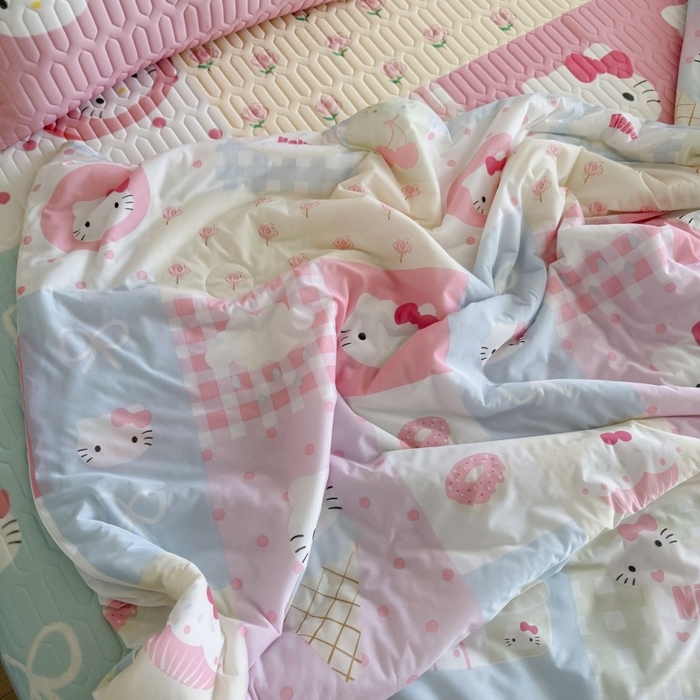 91家纺网 家纺一手货源 找家纺 顾里家纺 2025新款韩系少女凉感冰皮夏被夏凉被空调被 猫咪时光