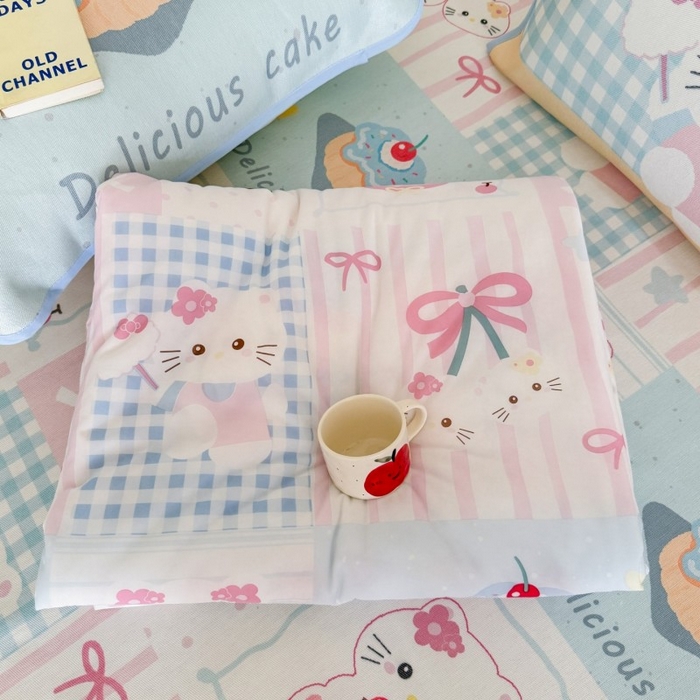 91家纺网 家纺一手货源 找家纺 顾里家纺 2025新款韩系少女凉感冰皮夏被夏凉被空调被 拼接猫咪