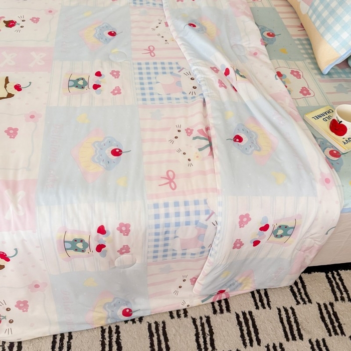 91家纺网 家纺一手货源 找家纺 顾里家纺 2025新款韩系少女凉感冰皮夏被夏凉被空调被 拼接猫咪