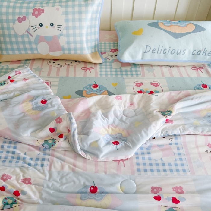 91家纺网 家纺一手货源 找家纺 顾里家纺 2025新款韩系少女凉感冰皮夏被夏凉被空调被 拼接猫咪