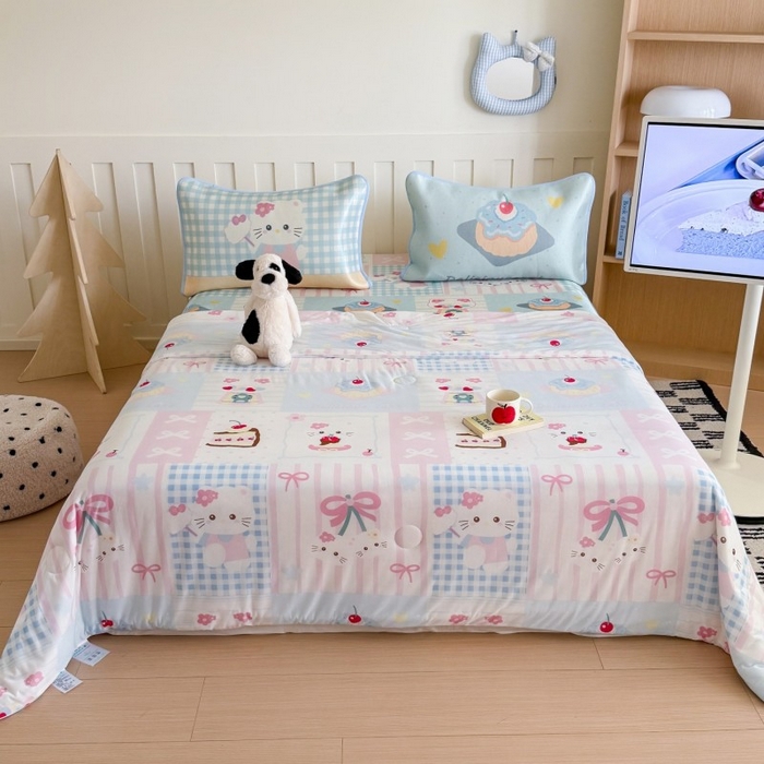 91家纺网 家纺一手货源 找家纺 顾里家纺 2025新款韩系少女凉感冰皮夏被夏凉被空调被 拼接猫咪