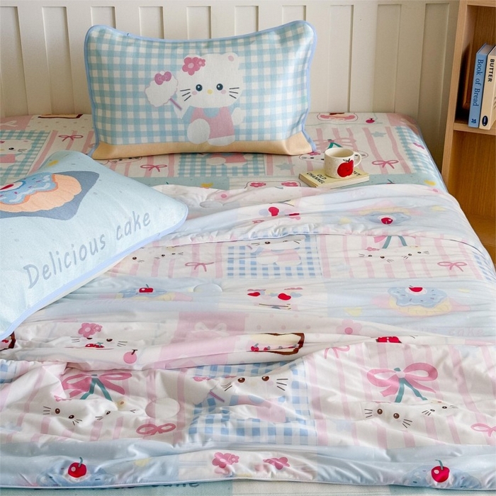 91家纺网 家纺一手货源 找家纺 顾里家纺 2025新款韩系少女凉感冰皮夏被夏凉被空调被 拼接猫咪