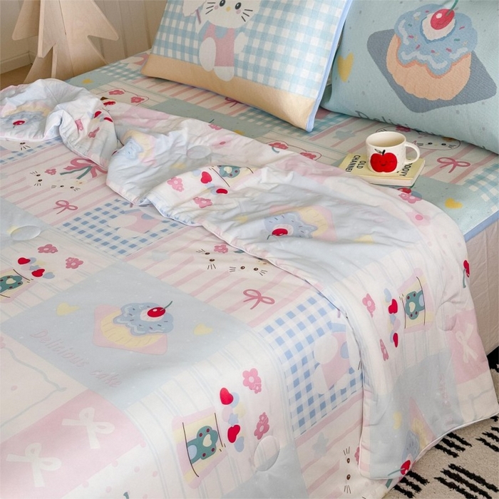 91家纺网 家纺一手货源 找家纺 顾里家纺 2025新款韩系少女凉感冰皮夏被夏凉被空调被 拼接猫咪