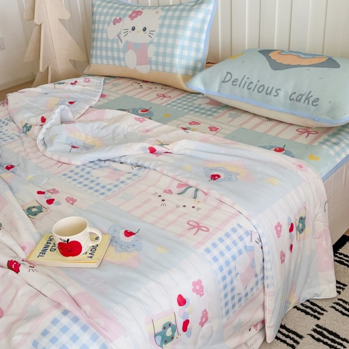 91家纺网 家纺一手货源 找家纺 顾里家纺 2025新款韩系少女凉感冰皮夏被夏凉被空调被 拼接猫咪