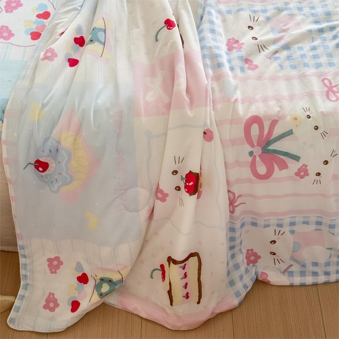 91家纺网 家纺一手货源 找家纺 顾里家纺 2025新款韩系少女凉感冰皮夏被夏凉被空调被 拼接猫咪