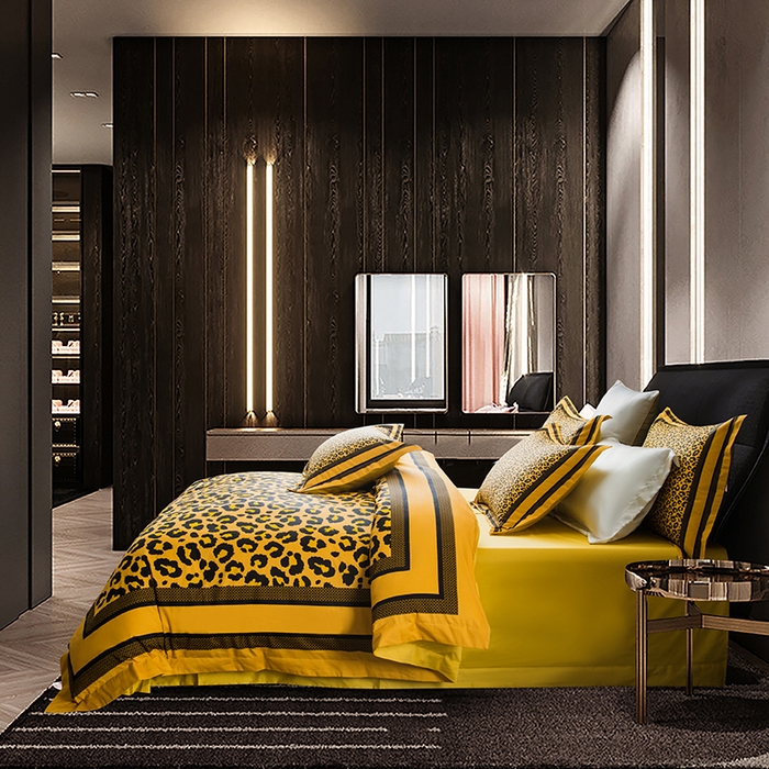 91家纺网 家纺一手货源 找家纺 爵仕2025新款高端100支臻品奢华长绒棉四件套 豹纹金