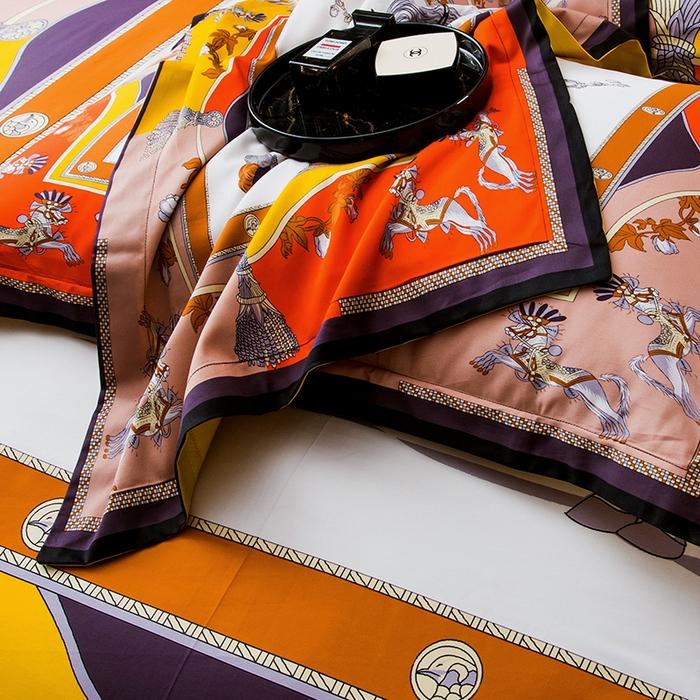 91家纺网 家纺一手货源 找家纺 爵仕2025新款高端100支臻品奢华长绒棉四件套 经典马