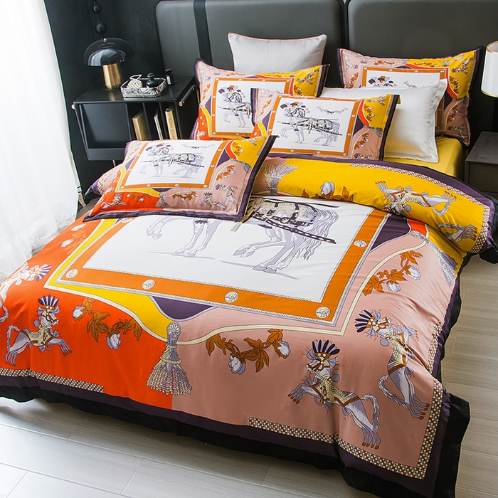 91家纺网 家纺一手货源 找家纺 爵仕2025新款高端100支臻品奢华长绒棉四件套 经典马