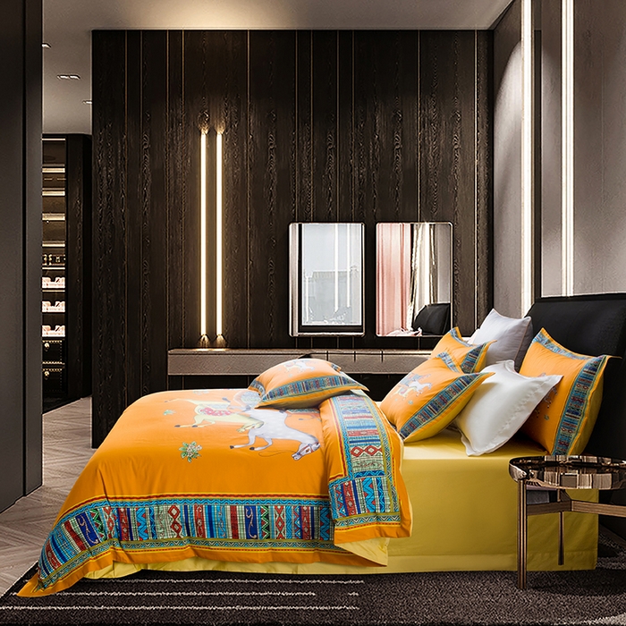 91家纺网 家纺一手货源 找家纺 爵仕2025新款高端100支臻品奢华长绒棉四件套 群马黄