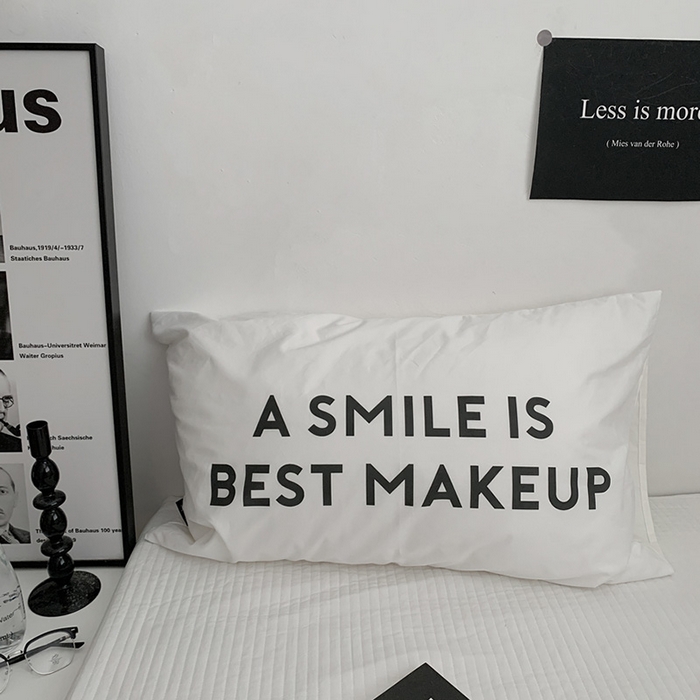 柚可家居 2024新款40支纯棉斜纹单枕套 a smile字母