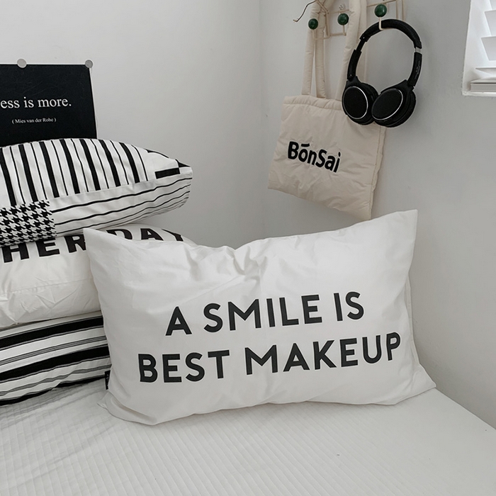 91家纺网 家纺一手货源 找家纺 柚可家居 2024新款40支纯棉斜纹单枕套 a smile字母