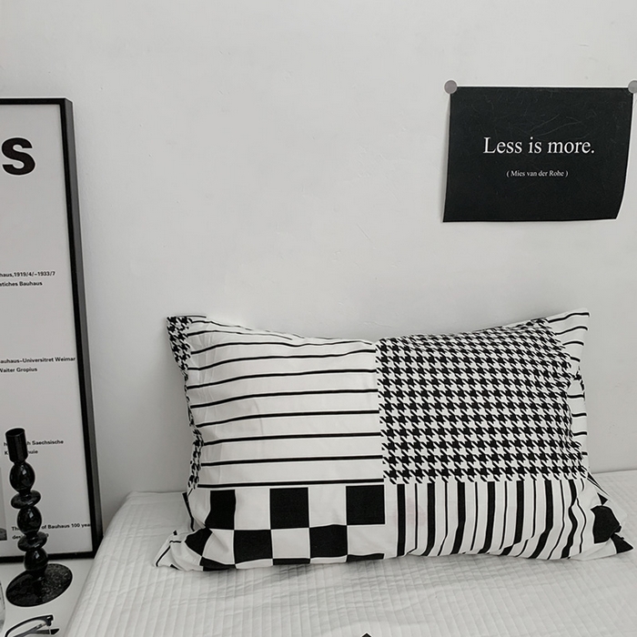 柚可家居 2024新款40支纯棉斜纹单枕套 千鸟格纹