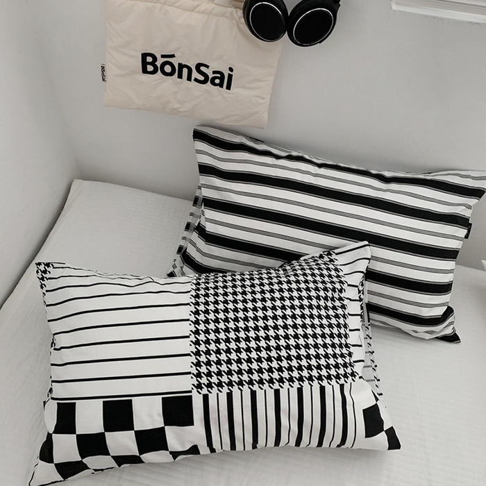 91家纺网 家纺一手货源 找家纺 柚可家居 2024新款40支纯棉斜纹单枕套 千鸟格纹