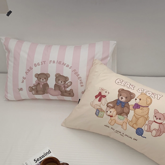 91家纺网 家纺一手货源 找家纺 （总）柚可家居 2024新款小熊定版数码印花全棉单枕套