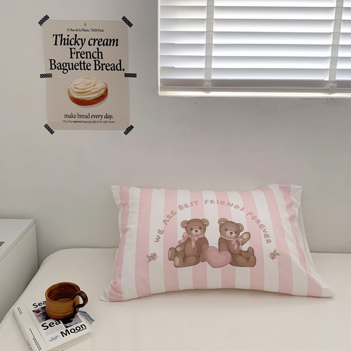 柚可家居 2024新款小熊定版数码印花全棉单枕套 粉色小熊定版枕套