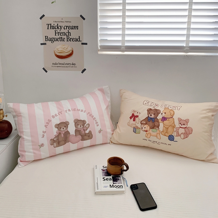 91家纺网 家纺一手货源 找家纺 柚可家居 2024新款小熊定版数码印花全棉单枕套 黄色小熊定版枕套