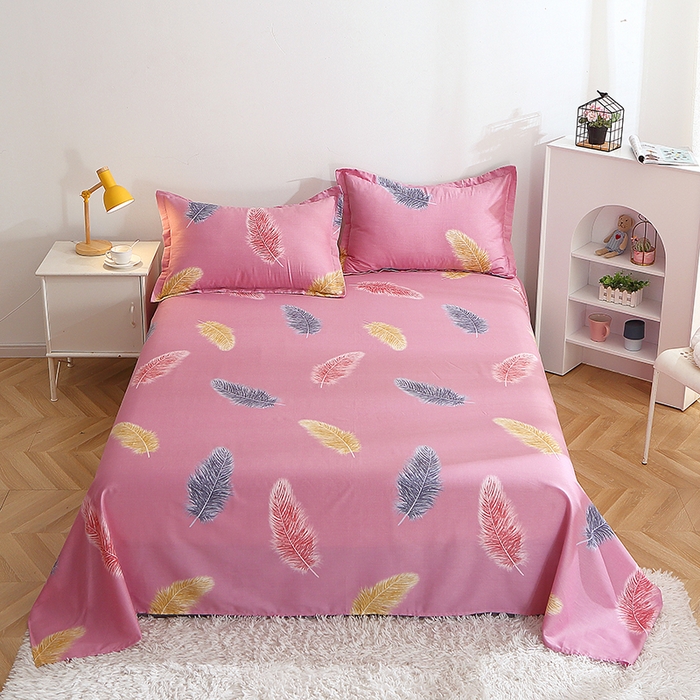 馨雅家纺 2025新款全棉纯棉多规格单品床单 羽叶-粉