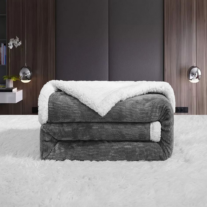 喜歌家居 2025新款提花舒棉绒羊羔绒毛毯 灰色
