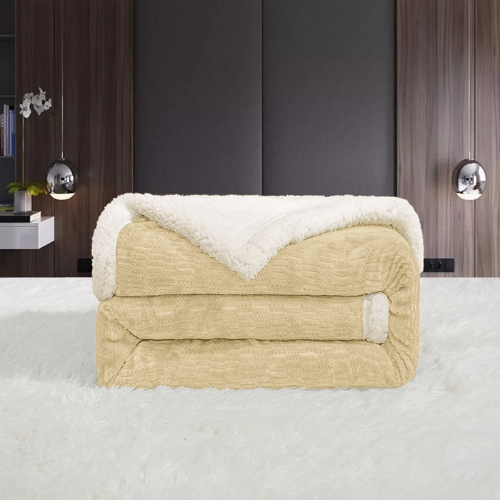 喜歌家居 2025新款提花舒棉绒羊羔绒毛毯 米黄色