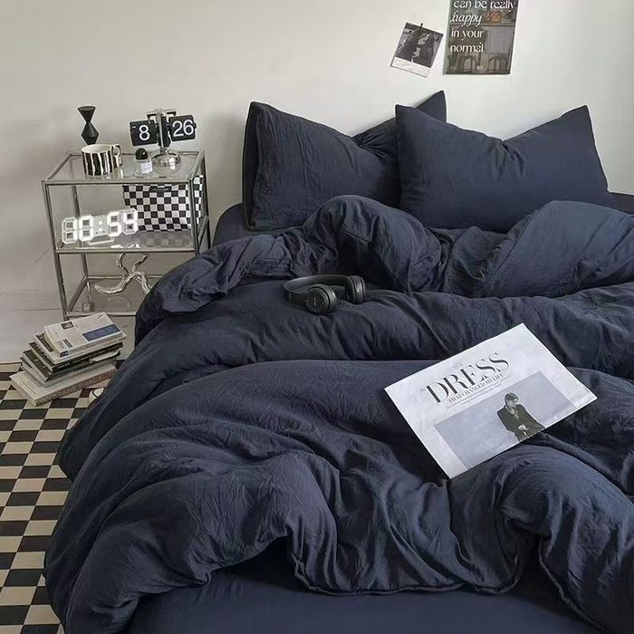 喜歌家居 2025新款水洗棉纯色四件套 丈青色