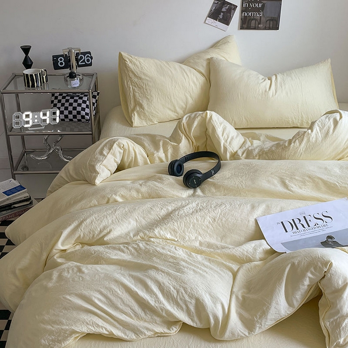 喜歌家居 2025新款水洗棉纯色四件套 奶白色