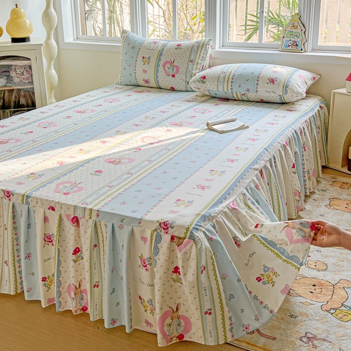 91家纺网 家纺一手货源 找家纺 （总）极梦家纺 2025新款磨毛印花床裙三件套（支持定制） （总链接二）