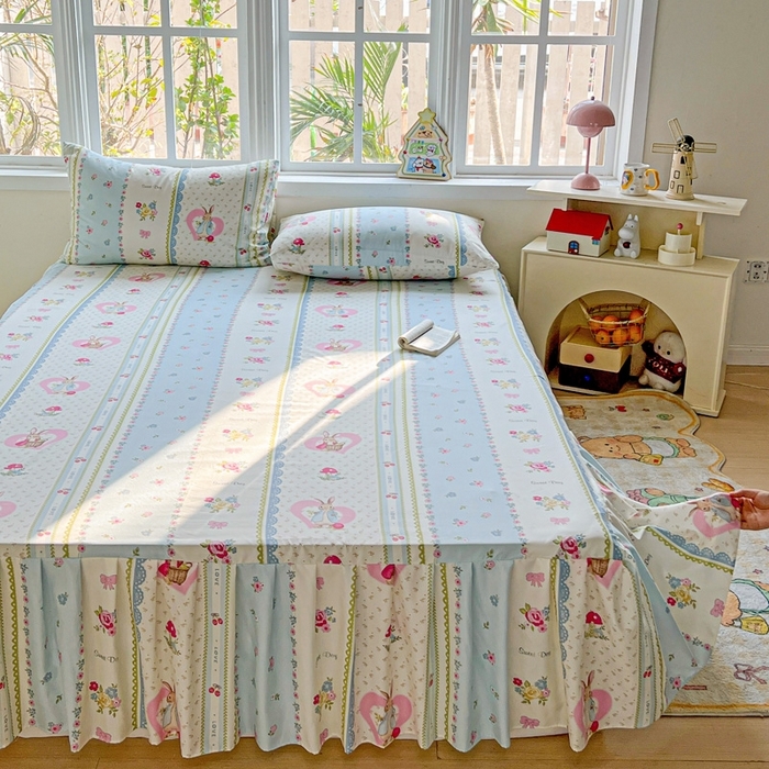 91家纺网 家纺一手货源 找家纺 （总）极梦家纺 2025新款磨毛印花床裙三件套（支持定制） （总链接二）