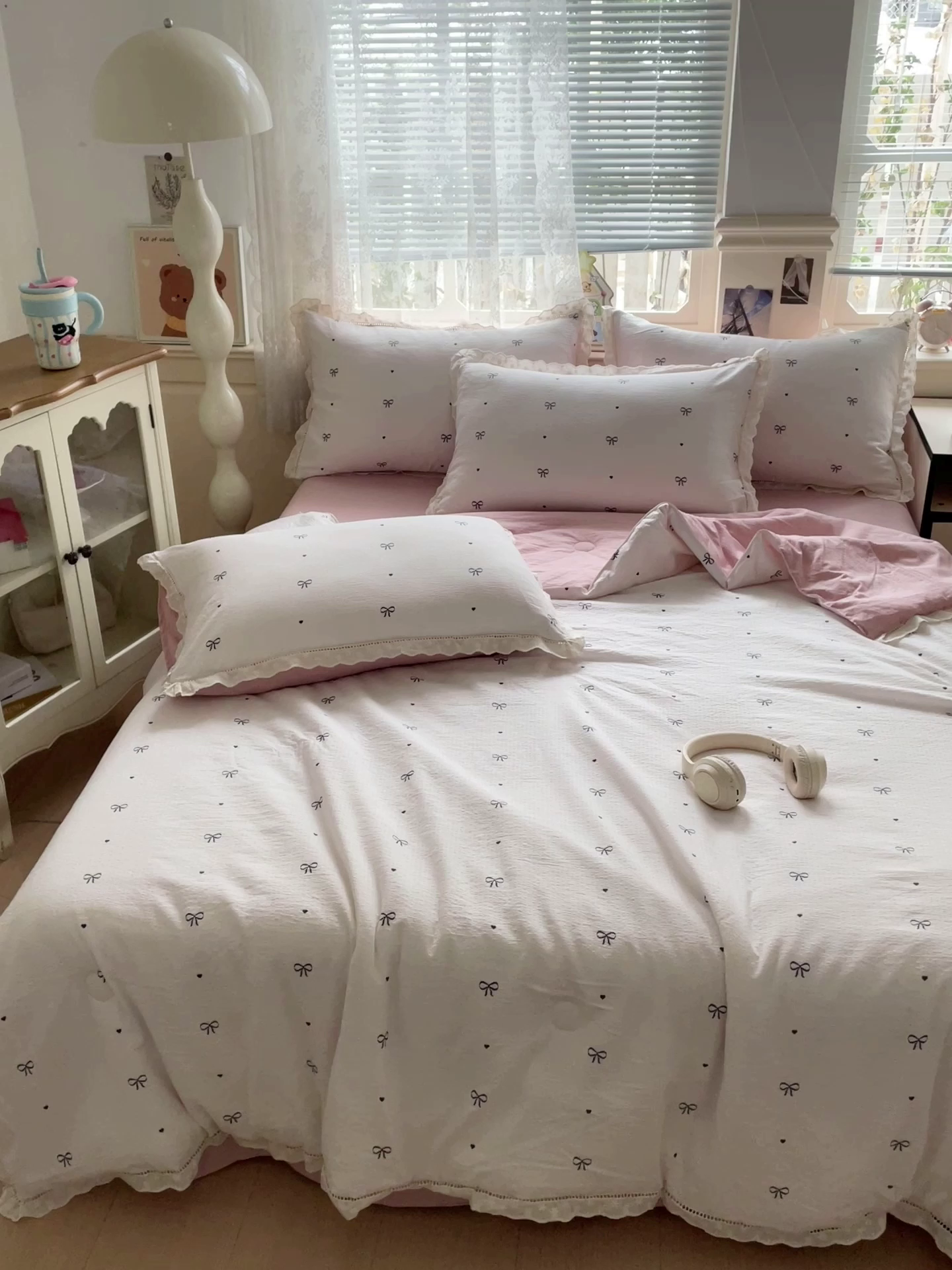 91家纺网 家纺一手货源 找家纺 优选 2025（优选）新款皱皱双层纱全棉花边夏被夏凉被三件套薄被芯宿舍空调被子四件套 蝴蝶结