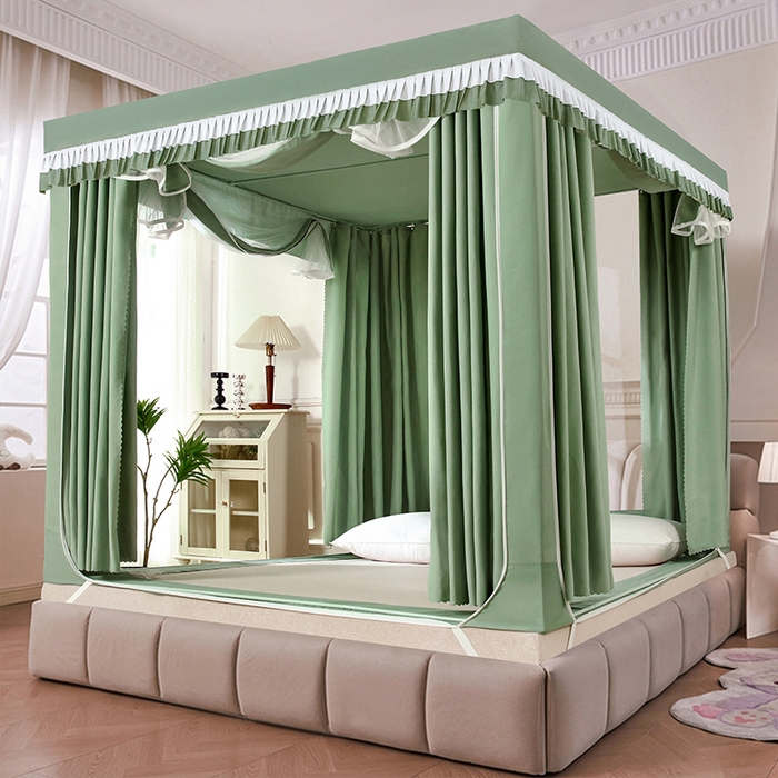 91家纺网 家纺一手货源 找家纺 （总）显高蚊帐 2025春夏新款U门花边款坐床遮光防尘床帘式蚊帐