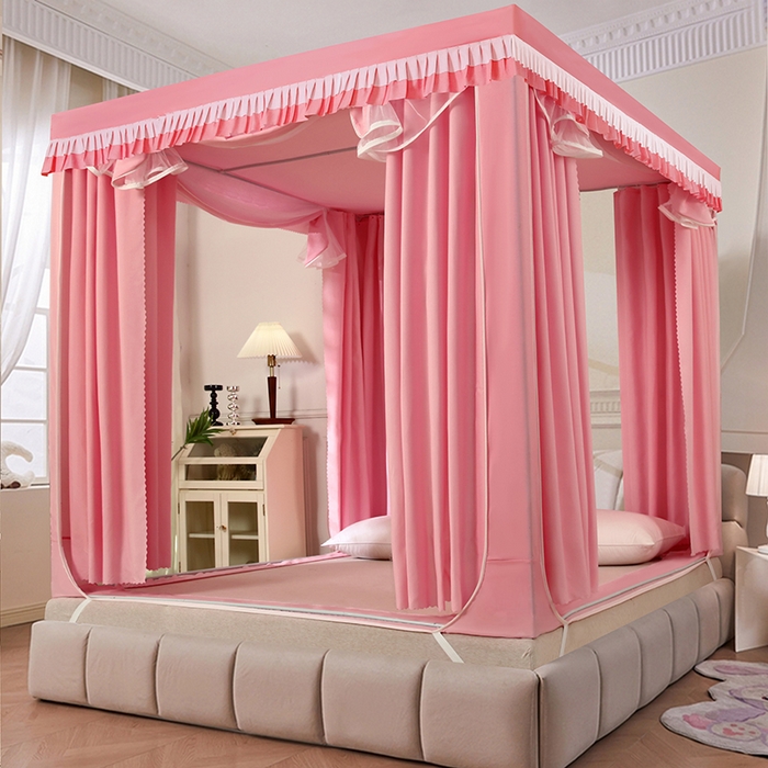 91家纺网 家纺一手货源 找家纺 （总）显高蚊帐 2025春夏新款U门花边款坐床遮光防尘床帘式蚊帐