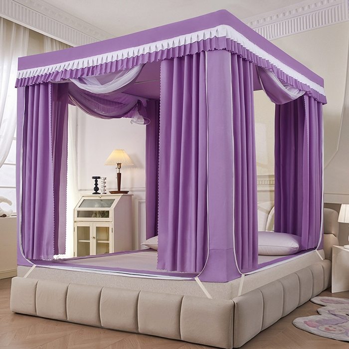 91家纺网 家纺一手货源 找家纺 （总）显高蚊帐 2025春夏新款U门花边款坐床遮光防尘床帘式蚊帐