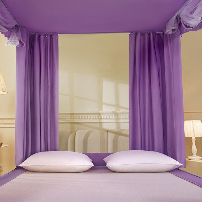 91家纺网 家纺一手货源 找家纺 显高蚊帐 2025春夏新款U门花边款坐床遮光防尘床帘式蚊帐 优雅紫-花边款