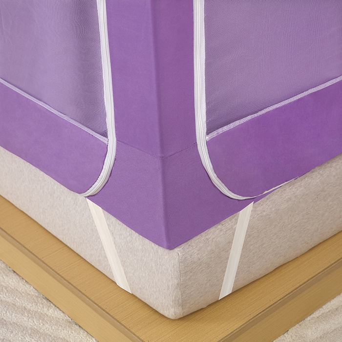 91家纺网 家纺一手货源 找家纺 显高蚊帐 2025春夏新款U门花边款坐床遮光防尘床帘式蚊帐 优雅紫-花边款