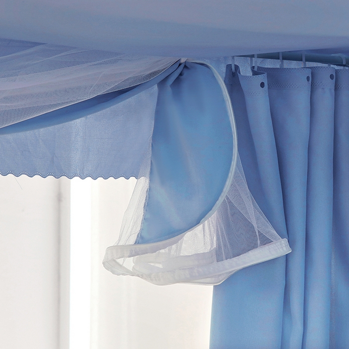 91家纺网 家纺一手货源 找家纺 显高蚊帐 2025春夏新款U门花边款坐床遮光防尘床帘式蚊帐 时尚蓝-花边款