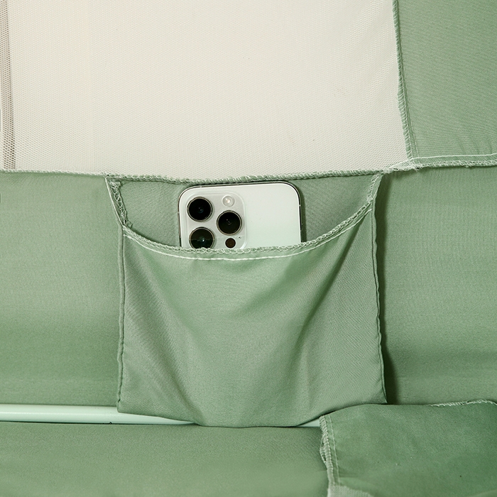 91家纺网 家纺一手货源 找家纺 显高蚊帐 2025春夏新款U门花边款坐床遮光防尘床帘式蚊帐 抹茶绿-花边款