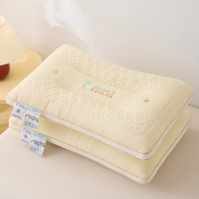 珍贝家纺 2025夏季新款亲肤舒适冰丝凉感定形枕头枕芯 冰丝凉感-米黄 48x74cm低枕/对