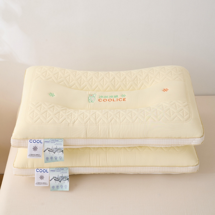 91家纺网 家纺一手货源 找家纺 珍贝家纺 2025夏季新款亲肤舒适冰丝凉感定形枕头枕芯 冰丝凉感-米黄 48x74cm中枕/对