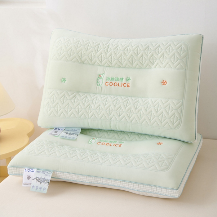 91家纺网 家纺一手货源 找家纺 珍贝家纺 2025夏季新款亲肤舒适冰丝凉感定形枕头枕芯 冰丝凉感-浅绿 48x74cm高枕/只