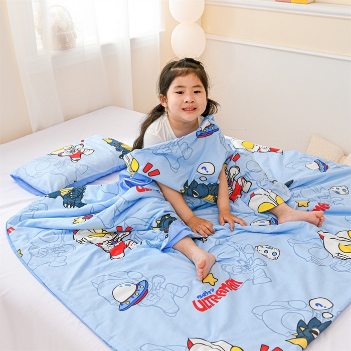 91家纺网 家纺一手货源 找家纺 名兮家居 2025新款正版授权全棉儿童护肚防踢盖毯 防踢被-奥特勇士