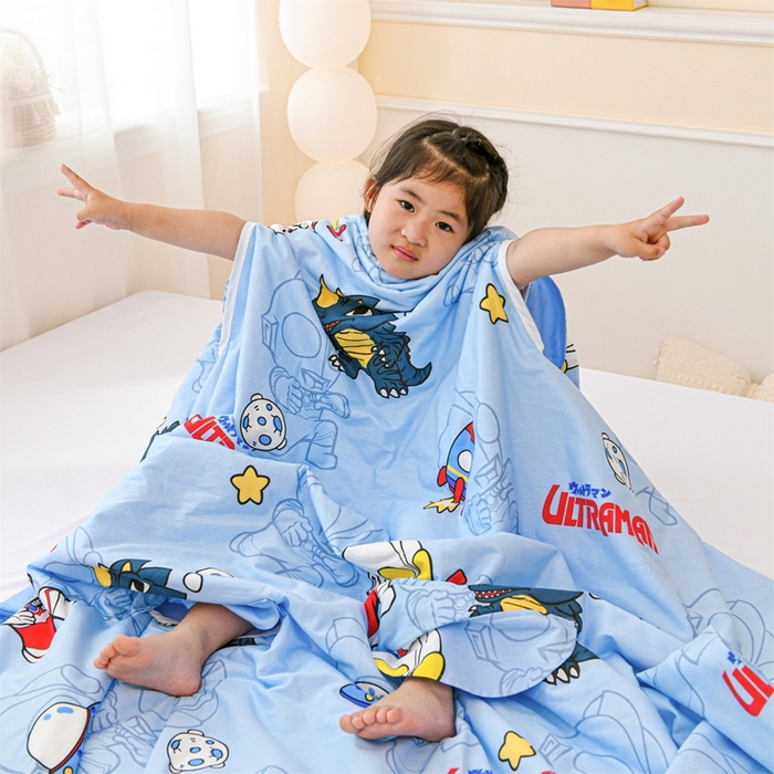 91家纺网 家纺一手货源 找家纺 名兮家居 2025新款正版授权全棉儿童护肚防踢盖毯 防踢被-奥特勇士