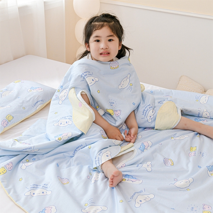 91家纺网 家纺一手货源 找家纺 名兮家居 2025新款正版授权全棉儿童护肚防踢盖毯 防踢被-蛋糕玉桂狗