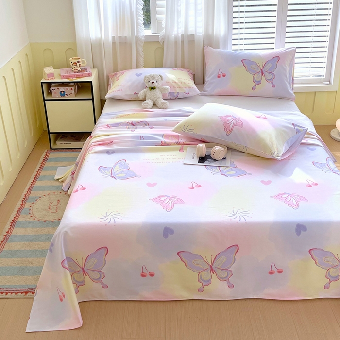 91家纺网 家纺一手货源 找家纺 金鑫汇家纺 2025新款A类全棉老粗布床单 老粗布·彩蝶飞舞