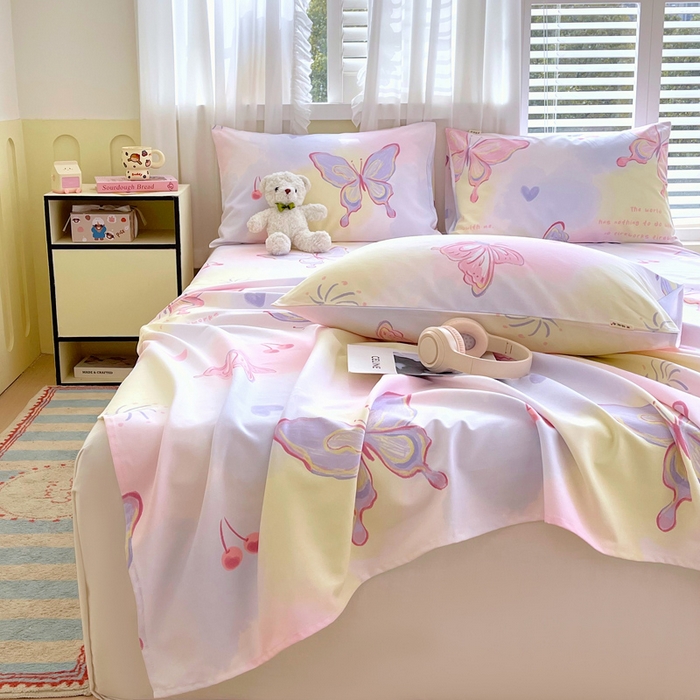 91家纺网 家纺一手货源 找家纺 金鑫汇家纺 2025新款A类全棉老粗布床单 老粗布·彩蝶飞舞