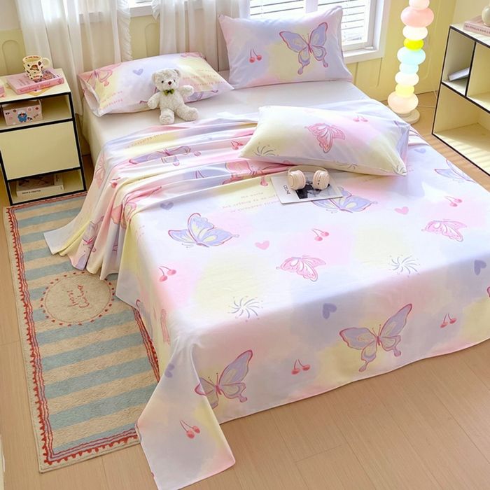 91家纺网 家纺一手货源 找家纺 金鑫汇家纺 2025新款A类全棉老粗布床单 老粗布·彩蝶飞舞