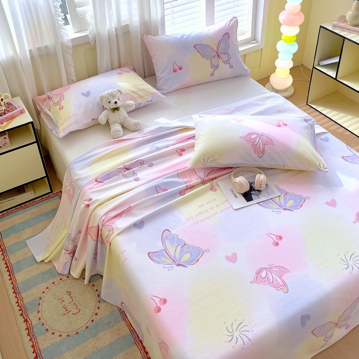 91家纺网 家纺一手货源 找家纺 金鑫汇家纺 2025新款A类全棉老粗布床单 老粗布·彩蝶飞舞